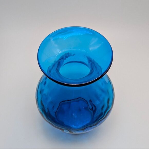 Blenko Handcrafted Cobalt Blue Glass Vase Curved Design Vintage - Picture 2 of 6